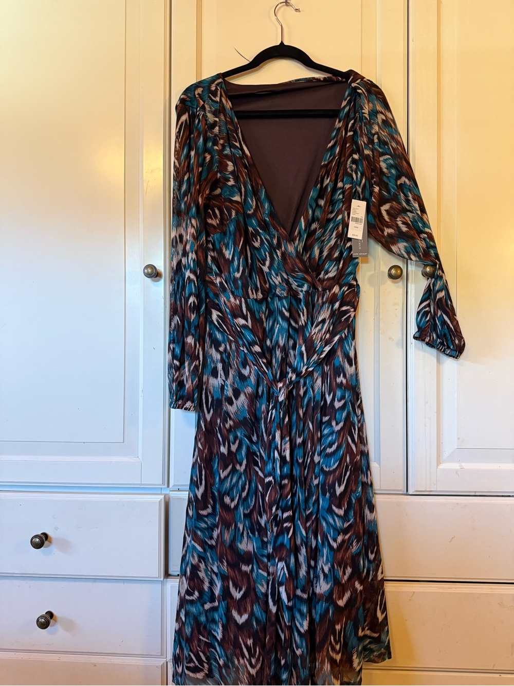 Lane Bryant Teal & Brown Long Sleeve Wrap Dress